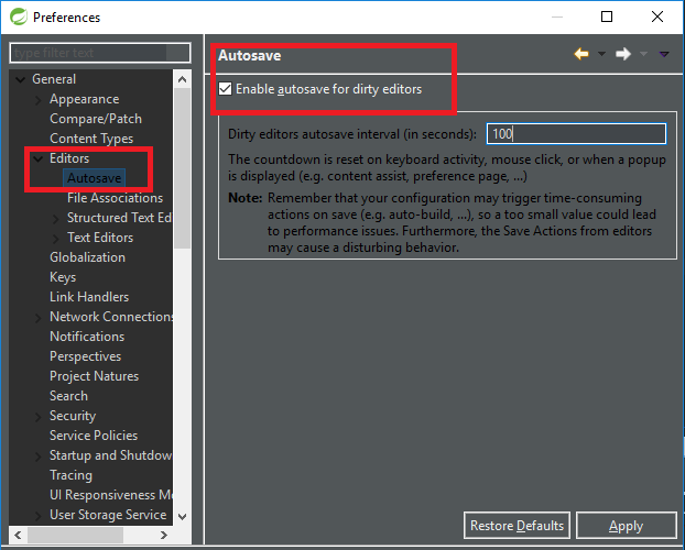 Eclipse / STS IDE Autosave Editors