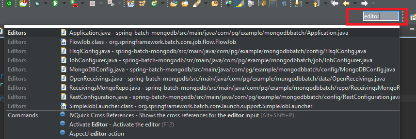 Eclipse Quick Access dialog